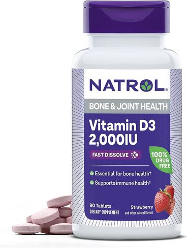 Natrol Fast Dissolve Vitamin D3 2,000 IU, Dietary Supplement for Bone and Joint Health, Bone Support Supplement, 90 Tablets, 90 Day Supply in Saudi Arabia