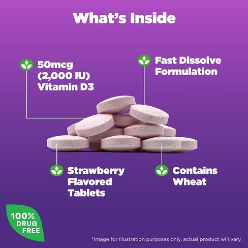Natrol Fast Dissolve Vitamin D3 2,000 IU, Dietary Supplement for Bone and Joint Health, Bone Support Supplement, 90 Tablets, 90 Day Supply in Saudi Arabia