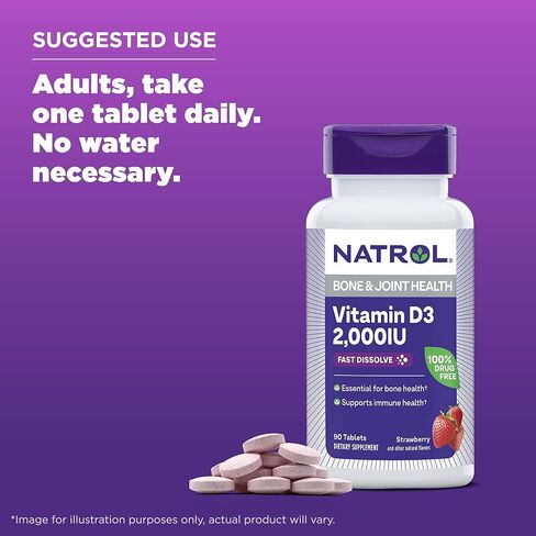 Natrol Fast Dissolve Vitamin D3 2,000 IU, Dietary Supplement for Bone and Joint Health, Bone Support Supplement, 90 Tablets, 90 Day Supply in Saudi Arabia