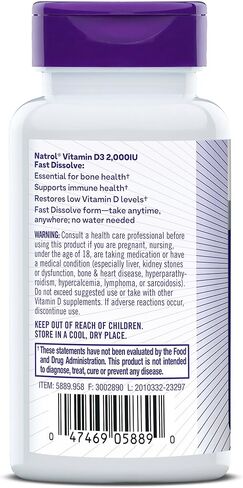 Natrol Fast Dissolve Vitamin D3 2,000 IU, Dietary Supplement for Bone and Joint Health, Bone Support Supplement, 90 Tablets, 90 Day Supply in Saudi Arabia