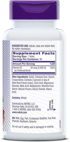 Natrol Fast Dissolve Vitamin D3 2,000 IU, Dietary Supplement for Bone and Joint Health, Bone Support Supplement, 90 Tablets, 90 Day Supply in Saudi Arabia