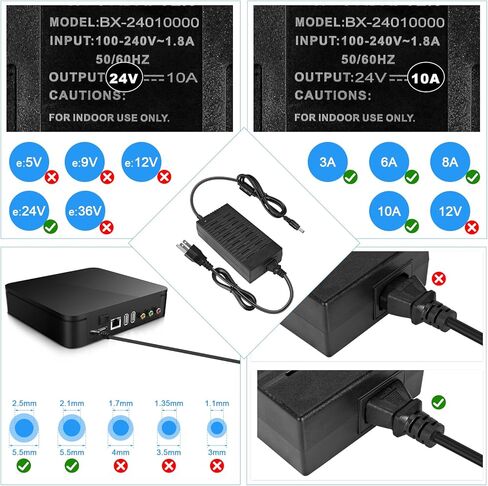 محول إمداد الطاقة HOUHUI 24V 4A، تيار متردد 100-240 فولت إلى تيار مستمر 24 فولت 4 أمبير 96 وات بدلة 3A 2A 1A محول محول تيار متردد/تيار مستمر مع قابس 5.5x2.5 مم لشريط LED ضوء CCTV كاميرا LCD وشاشة LCD in Kuwait