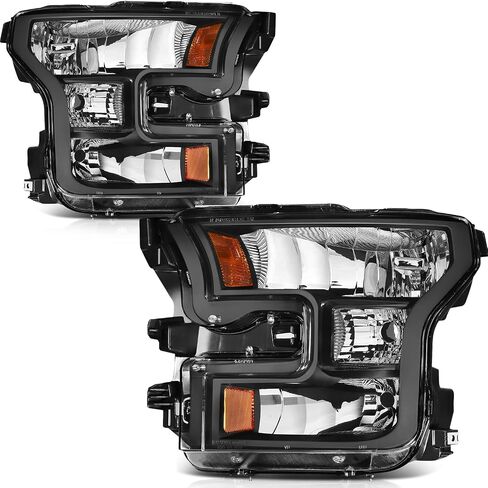 SCITOO المصابيح الأمامية لفورد ل F-150 2009-2014 المصابيح الأمامية الأسود الإسكان العنبر عاكس واضح عدسة سائق وجانب الركاب in Kuwait
