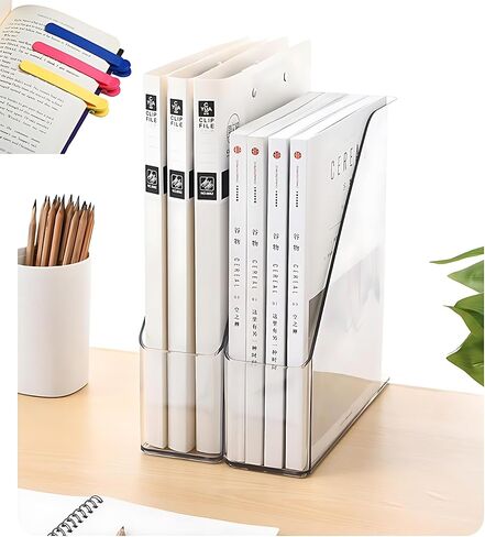 2-Pack Clear Acrylic Magazine File Holders – Desktop Organizer for Books, Documents, Binders, Envelopes, Includes 3 Bonus Silicone Bookmarks in Saudi Arabia