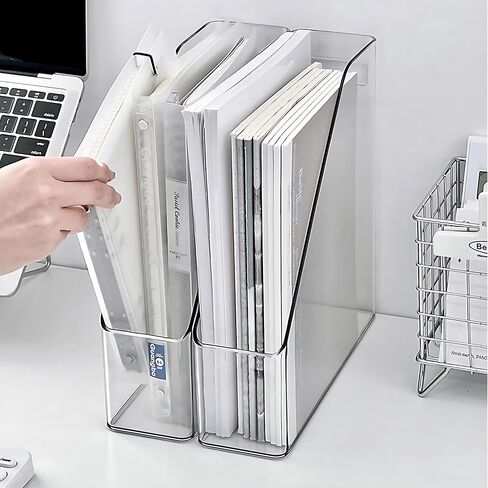 2-Pack Clear Acrylic Magazine File Holders – Desktop Organizer for Books, Documents, Binders, Envelopes, Includes 3 Bonus Silicone Bookmarks in Saudi Arabia