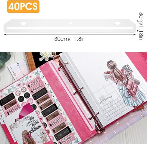 40 Pcs 3 Hole Punched Magazine Holders, Magazine Binder Magazine Organizer 3 Ring Binder Insert Strips for Magazine Storage Craft Paper File Book, Translucent White in Saudi Arabia