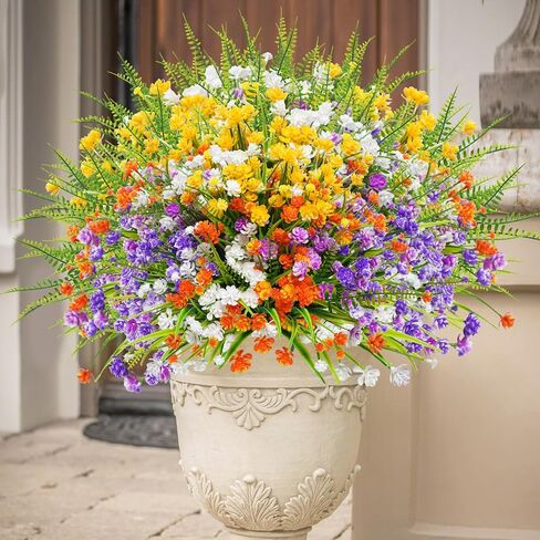 Uieke 24 Bundles Artificial Flowers for Outdoors UV Resistant Fake Flowers Faux Plastic Greenery Plants Shrubs for Outdoor Garden Window Box Home Indoor Decor in Saudi Arabia