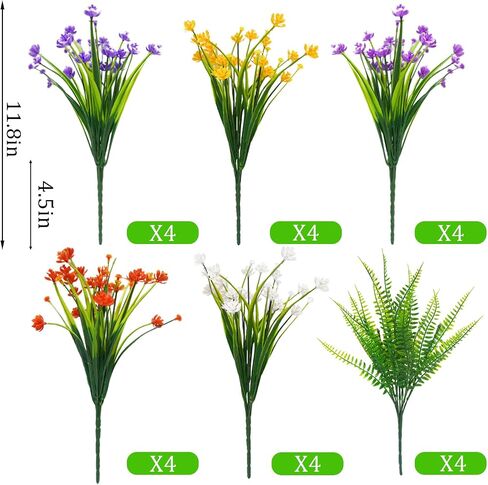 Uieke 24 Bundles Artificial Flowers for Outdoors UV Resistant Fake Flowers Faux Plastic Greenery Plants Shrubs for Outdoor Garden Window Box Home Indoor Decor in Saudi Arabia
