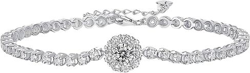 Moissanite Tennis Bracelet for Women – 10.5-14 Carat D Color VVS1 Lab-Grown Stones – 4mm Round Cut – 18K White Gold Plated Sterling Silver – Elegant Jewelry Gift for Her, Christmas Ready in Saudi Arabia