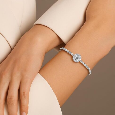 Moissanite Tennis Bracelet for Women – 10.5-14 Carat D Color VVS1 Lab-Grown Stones – 4mm Round Cut – 18K White Gold Plated Sterling Silver – Elegant Jewelry Gift for Her, Christmas Ready in Saudi Arabia