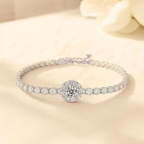 Moissanite Tennis Bracelet for Women – 10.5-14 Carat D Color VVS1 Lab-Grown Stones – 4mm Round Cut – 18K White Gold Plated Sterling Silver – Elegant Jewelry Gift for Her, Christmas Ready in Saudi Arabia