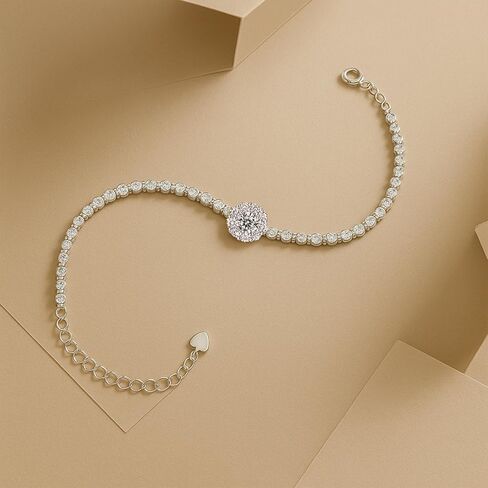 Moissanite Tennis Bracelet for Women – 10.5-14 Carat D Color VVS1 Lab-Grown Stones – 4mm Round Cut – 18K White Gold Plated Sterling Silver – Elegant Jewelry Gift for Her, Christmas Ready in Saudi Arabia