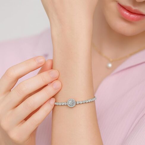 Moissanite Tennis Bracelet for Women – 10.5-14 Carat D Color VVS1 Lab-Grown Stones – 4mm Round Cut – 18K White Gold Plated Sterling Silver – Elegant Jewelry Gift for Her, Christmas Ready in Saudi Arabia