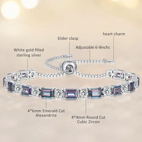 Birthstone Tennis Bracelets for Women White Gold Sterling Silver Gemstone Bracelets Adjustable Chain 6-9 Inchs Jewelry Anniversary Birthday Gifts for Women Mom Wife Her in Kuwait