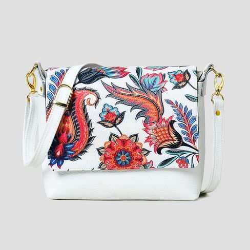 ADYAN Handmade Full Grain Soft Leather Floral Printed Cross body Sling Bag for Women in Kuwait