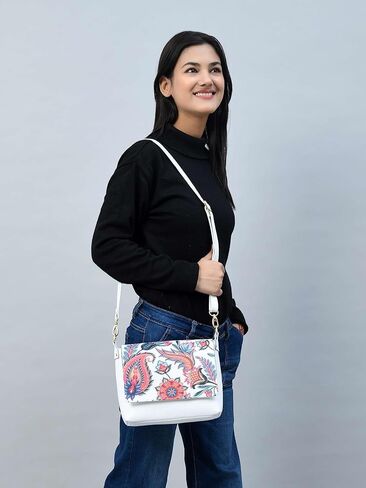 ADYAN Handmade Full Grain Soft Leather Floral Printed Cross body Sling Bag for Women in Kuwait