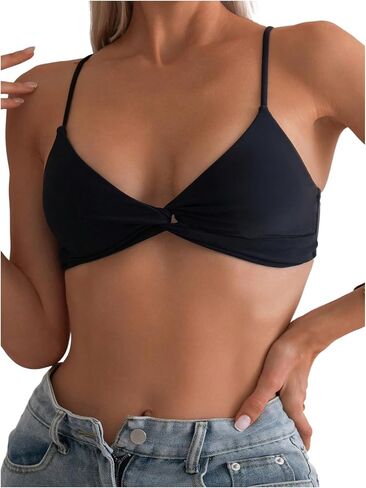 SOLY HUX Women's Twist Front Bikini Top V Neck Spaghetti Strap Swim Tops Bathing Suit in Saudi Arabia