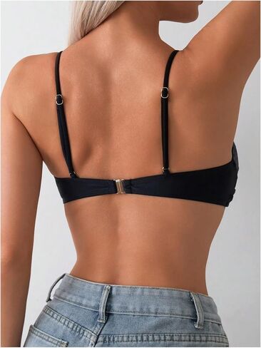 SOLY HUX Women's Twist Front Bikini Top V Neck Spaghetti Strap Swim Tops Bathing Suit in Saudi Arabia