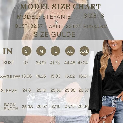 قمصان نسائية بأكمام طويلة كاجوال أنيقة ورقبة على شكل حرف V وأكمام منتفخة وفضفاضة تونك عصري وبلوزات زرقاء in Kuwait