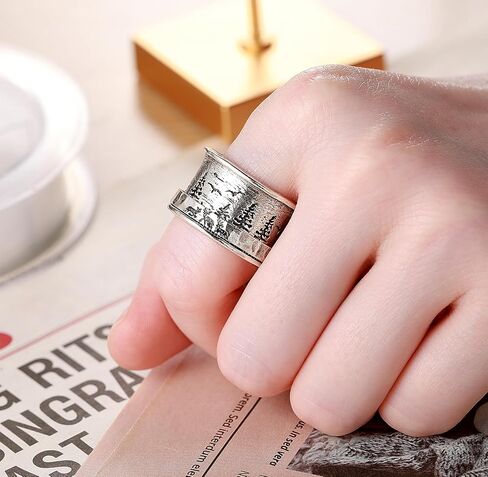 Fidget Ring Bear & Pine | Tree of Life |Deer&Pine |Just Breathe 925 Sterling Silver Spinner Ring for Women Anxiety Relief Rings Wide Bands Statement Jewelry for Women in Kuwait