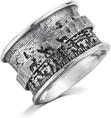 Fidget Ring Bear & Pine | Tree of Life |Deer&Pine |Just Breathe 925 Sterling Silver Spinner Ring for Women Anxiety Relief Rings Wide Bands Statement Jewelry for Women in Kuwait
