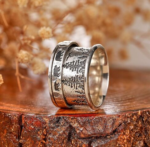 Fidget Ring Bear & Pine | شجرة الحياة | الغزلان والصنوبر | مجرد تنفس 925 الجنيه الاسترليني الفضة حلقة الدوار للنساء خواتم الإغاثة الإغاثة in Saudi Arabia
