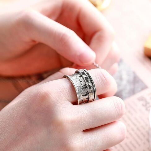 Fidget Ring Bear & Pine | شجرة الحياة | الغزلان والصنوبر | مجرد تنفس 925 الجنيه الاسترليني الفضة حلقة الدوار للنساء خواتم الإغاثة الإغاثة in Saudi Arabia