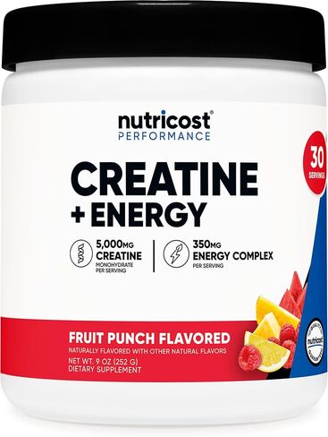 Nutricost Creatine + Energy 30 حصص (نكهة ثمار الفاكهة) - 5000 ملغ من الكرياتين أحادي الهيدرات + 350 ملجم مجمع للطاقة لكل وجبة in Saudi Arabia
