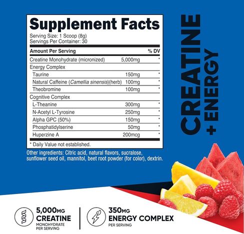 Nutricost Creatine + Energy 30 حصص (نكهة ثمار الفاكهة) - 5000 ملغ من الكرياتين أحادي الهيدرات + 350 ملجم مجمع للطاقة لكل وجبة in Saudi Arabia