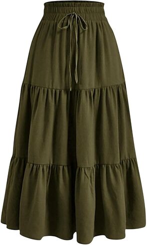 Boho Skirts for Women 2025 Summer Trendy Floral Flowy Maxi Skirt Elastic High Waist Tiered A-Line Beach Dress in Kuwait