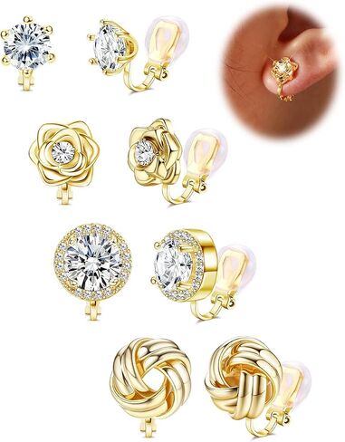 Besteel CZ Clip على الأقراط نساء - أقراط غير مثقبة للمعايين - الأذنين الحساسة للآذان الحاسوبة الصغيرة الزركونيا الزورق قلب مربعة مربعة تويست أقراط مزيفة مجموعة الزفاف/الرقص in Saudi Arabia