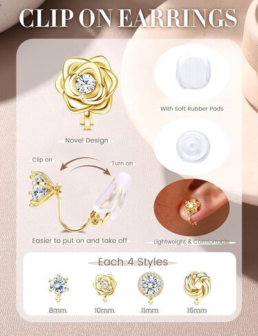 Besteel CZ Clip على الأقراط نساء - أقراط غير مثقبة للمعايين - الأذنين الحساسة للآذان الحاسوبة الصغيرة الزركونيا الزورق قلب مربعة مربعة تويست أقراط مزيفة مجموعة الزفاف/الرقص in Saudi Arabia