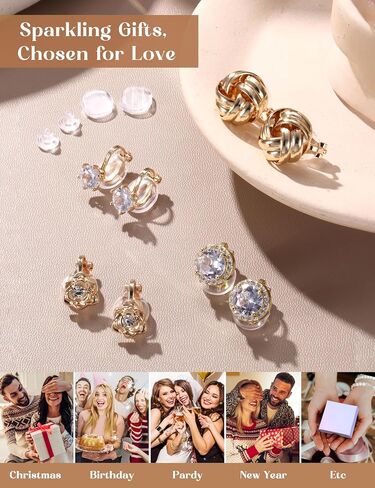 Besteel CZ Clip على الأقراط نساء - أقراط غير مثقبة للمعايين - الأذنين الحساسة للآذان الحاسوبة الصغيرة الزركونيا الزورق قلب مربعة مربعة تويست أقراط مزيفة مجموعة الزفاف/الرقص in Saudi Arabia