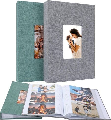 [2 Pack] ألبوم صور Cokiyaya ، لـ 4 × 6 ، 3.5 × 5 ، 3 × 4 ، مع 200 جيوب ، صفحات داخلية لاصقة ، غطاء الكتان ، لذكرى الزفاف العائلية (رمادي ، أخضر) in Saudi Arabia