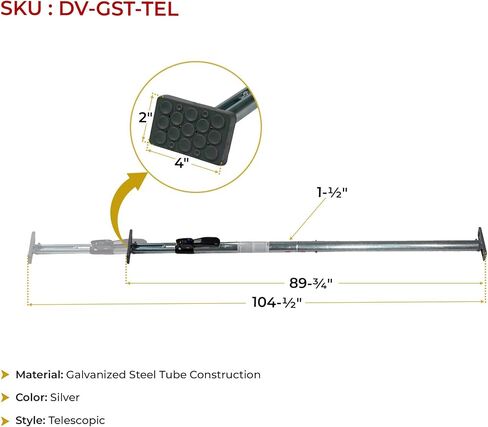 Mytee Products 86"–114" Cargo Jack Load Bar with Welded Square Steel Tube & Bolt-On Pivoting Rubber Feet, Galvanized Finish, Adjustable Load Lock Bar for Trailers & Box Trucks in Saudi Arabia