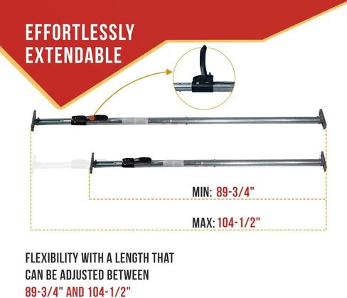 Mytee Products 86"–114" Cargo Jack Load Bar with Welded Square Steel Tube & Bolt-On Pivoting Rubber Feet, Galvanized Finish, Adjustable Load Lock Bar for Trailers & Box Trucks in Saudi Arabia