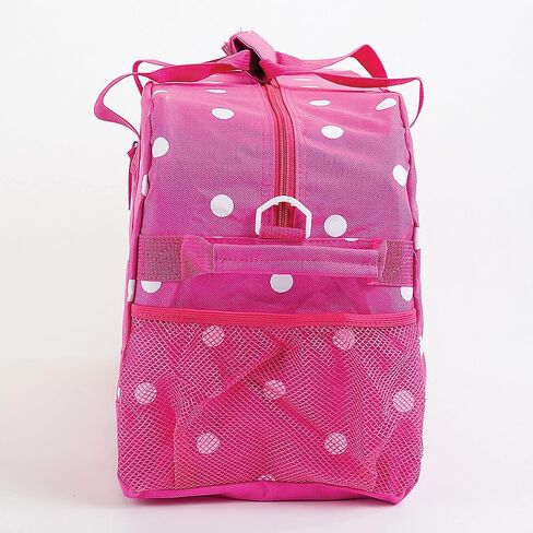 حقيبة Duffel Lillian Vernon المخصصة للأطفال ، نقاط وردية وبيضاء واسعة مع مقصورة أمامية وجانبية ، حقائب فتيات قابلة للتخصيص مع اسم مخصص ، 11 "× 12" × 23 "W in Kuwait