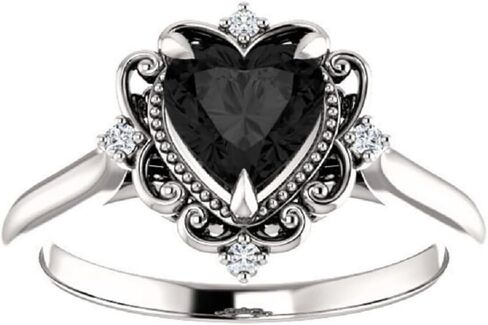2.00 CT خمر هالة أسود قلب بلاك 14 كيلو أبيض الذهب ، القلب الفيكتوري الأسود أونيكس ، خاتم خطوبة من الماس الأسود العتيقة ، خاتم الماس الأسود ، خاتم الزفاف لها in Saudi Arabia