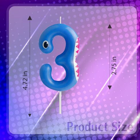 Number 2 Blue Shark Birthday Candles for Cake Toppers, Ocean Animals Theme Party Decorations, 2rd Happy Birthday Candle for Shark Baby Shower & Birthday Party Supplies in Saudi Arabia