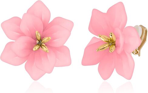 LAXPICOL Fashion Big Flower Clip On Earrings For Women Cute Lovely Acrylic Flower Earrings No piercing Earrings 2.36" in Saudi Arabia