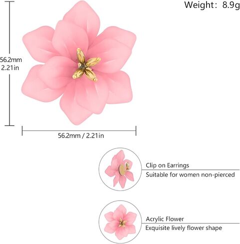 LAXPICOL Fashion Big Flower Clip On Earrings For Women Cute Lovely Acrylic Flower Earrings No piercing Earrings 2.36" in Saudi Arabia