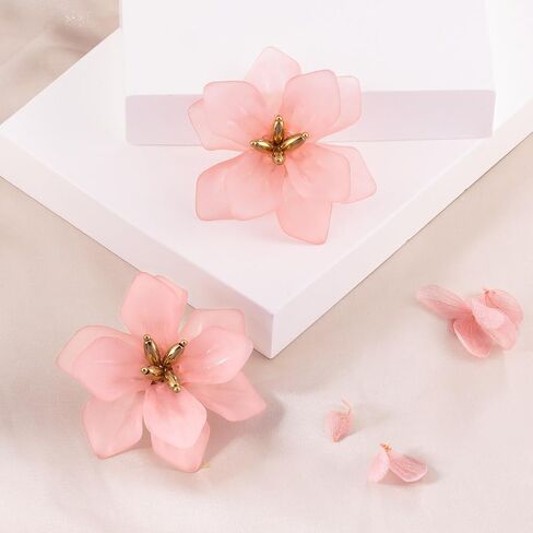 LAXPICOL Fashion Big Flower Clip On Earrings For Women Cute Lovely Acrylic Flower Earrings No piercing Earrings 2.36" in Saudi Arabia