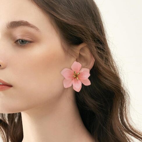 LAXPICOL Fashion Big Flower Clip On Earrings For Women Cute Lovely Acrylic Flower Earrings No piercing Earrings 2.36" in Saudi Arabia