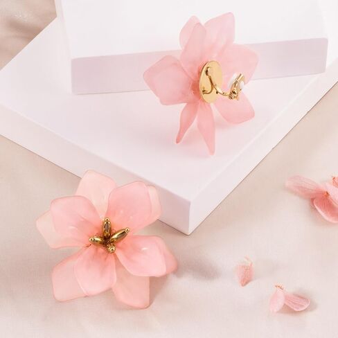 LAXPICOL Fashion Big Flower Clip On Earrings For Women Cute Lovely Acrylic Flower Earrings No piercing Earrings 2.36" in Saudi Arabia