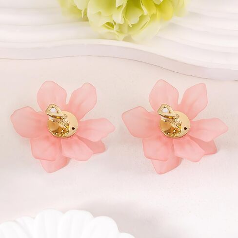 LAXPICOL Fashion Big Flower Clip On Earrings For Women Cute Lovely Acrylic Flower Earrings No piercing Earrings 2.36" in Saudi Arabia