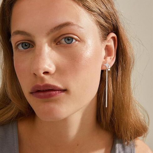 Clip on Earrings for Women Star Earrings Cubic Zirconia 925 Sterling Silver Plated Long Tassel Dangle Drop Clip Earrings Non Pierced Earrings for Women Jewelry Gifts Wedding Party in Saudi Arabia