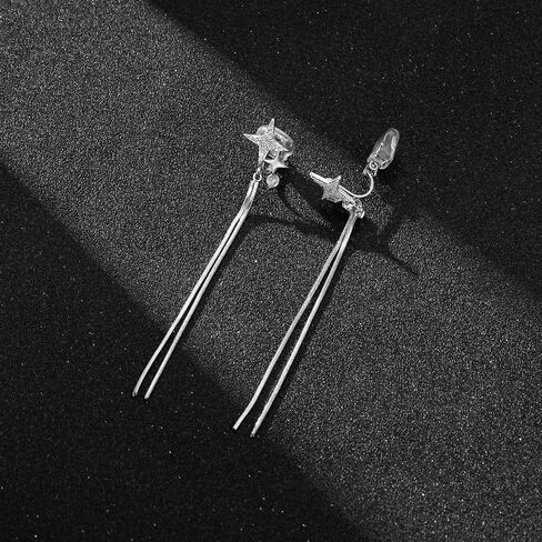 Clip on Earrings for Women Star Earrings Cubic Zirconia 925 Sterling Silver Plated Long Tassel Dangle Drop Clip Earrings Non Pierced Earrings for Women Jewelry Gifts Wedding Party in Saudi Arabia