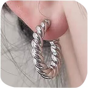 Gold Clip On Hoop Earrings for Women – Twisted Earrings, Hypoallergenic Flat Back Non Pierced Earrings, Lightweight Huggie Jewelry for Sensitive Ears in Kuwait