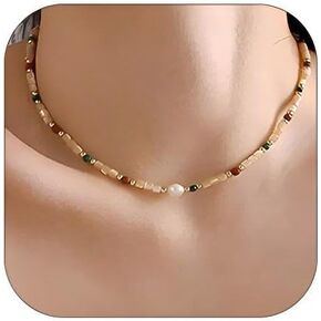 Colorful Beaded Gemstone Neckelace for Women Natural Stone Freshwater Pearl Necklace Colorful Rainbow Boho Bead Choker Necklace Charm Jewelry in Kuwait