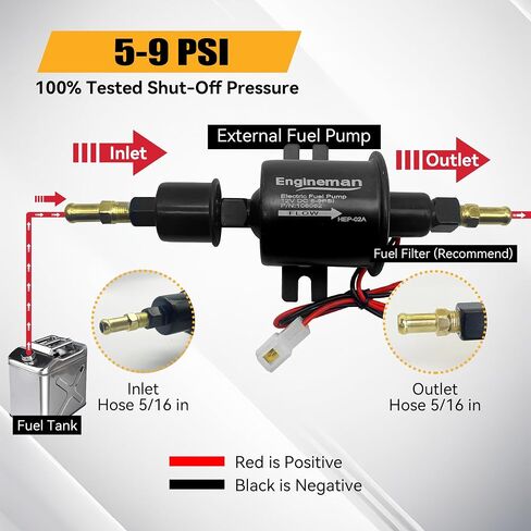 Universal Electric Fuel Pump 12V 2.5-4.5 PSI INLINE خارجي 5/16 بوصة قابلية التوافق مع ديزل غاز البحرية البحرية Marine E8016S in Kuwait